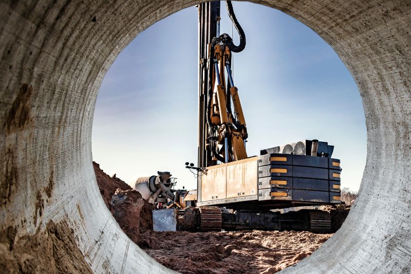 Hydraulic-drilling-machine-in-excavation-at-the-construction-site.-Work-drilling-rig-when-driving-bored-piles
